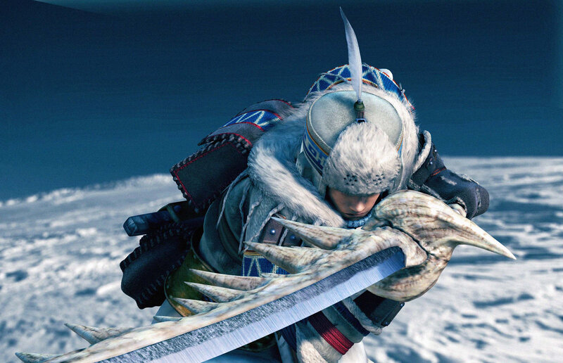 Hunter with bone weapon in snow