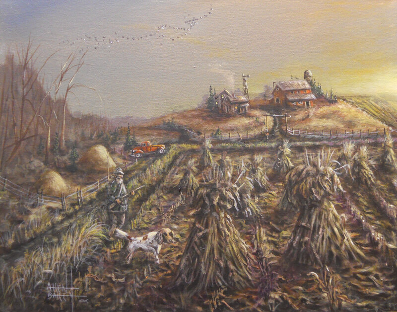 Hunter with Dog in Field — Brown