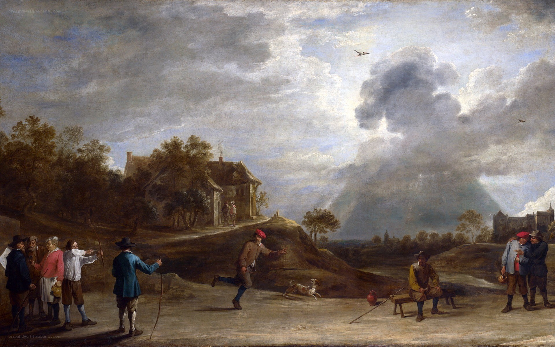 Hunters in a rural landscape