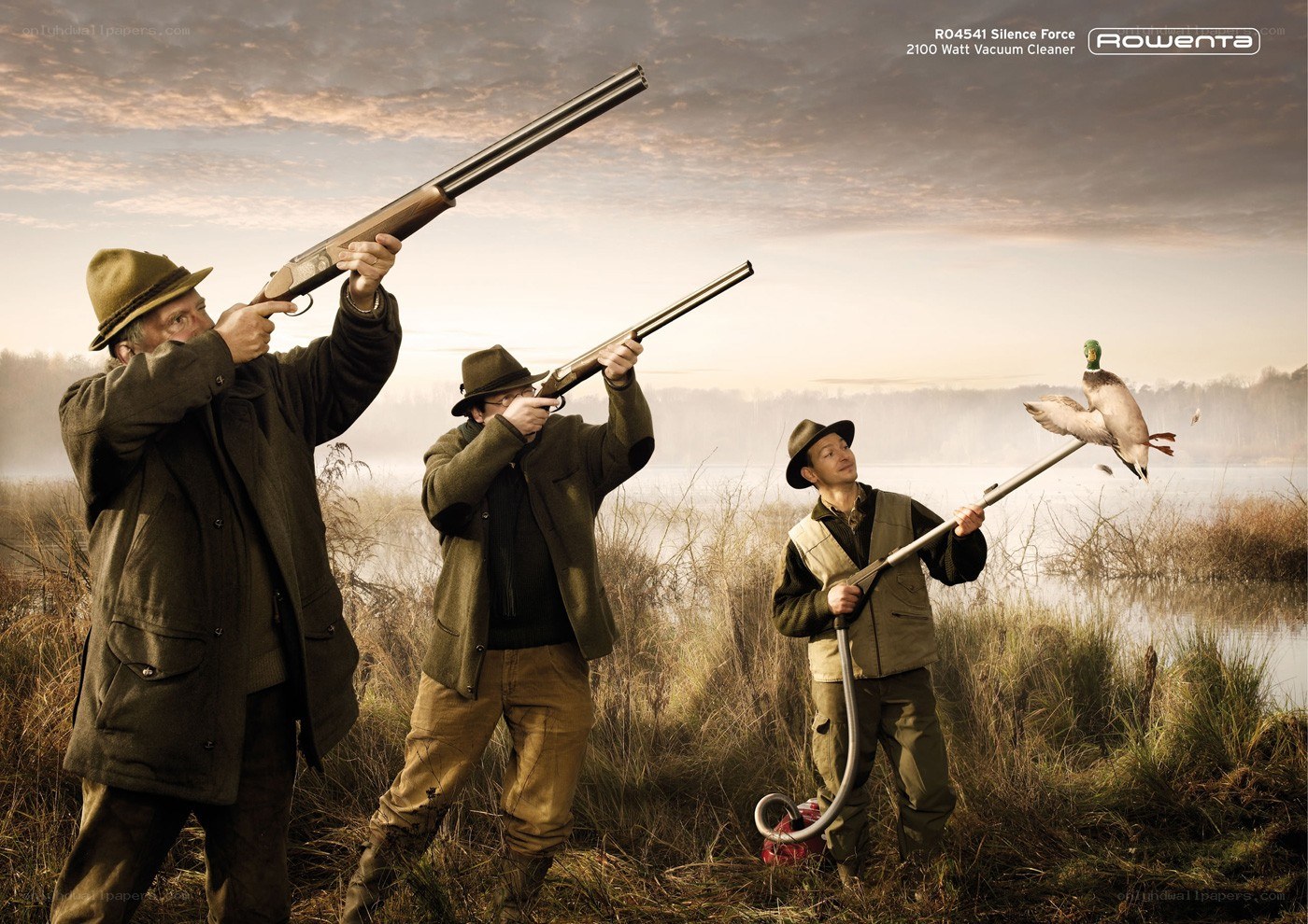 Hunters with vacuum cleaner