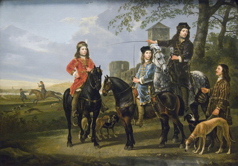 Hunting party with dogs