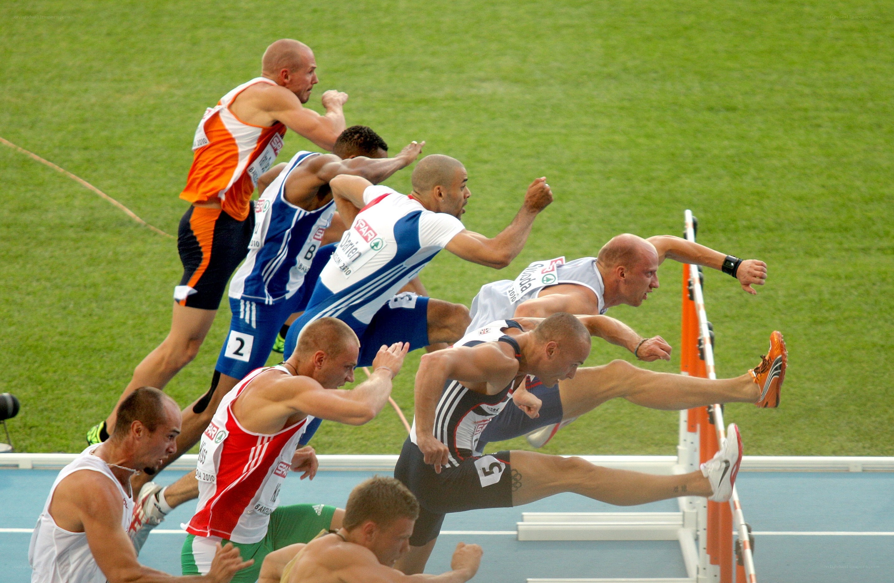 Hurdle race athletes in action