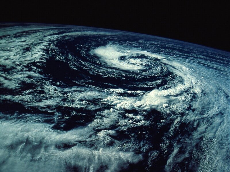 Hurricane from Space — Blue, Dramatic, Photograph, Earth, Clouds, Ocean, White, Black