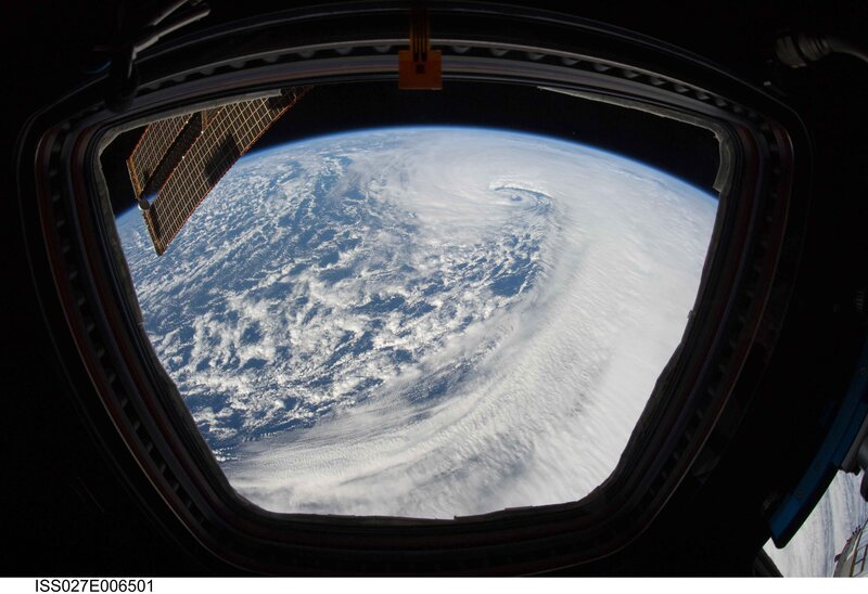 Hurricane from Space — Blue, Dramatic, Photograph, Earth, Clouds, Space Station Window