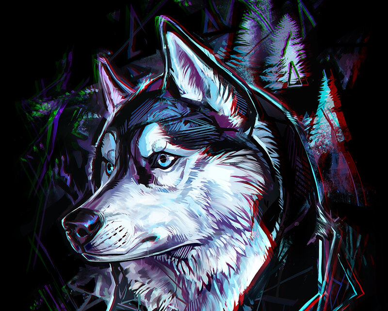 Husky Dog Portrait — Black, Dramatic