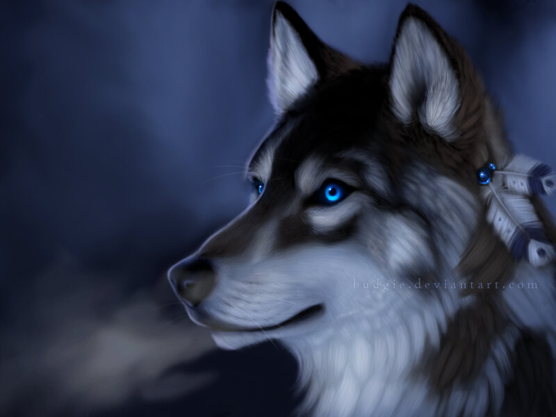 Husky with Blue Eyes — Dramatic, Night, Digital Art