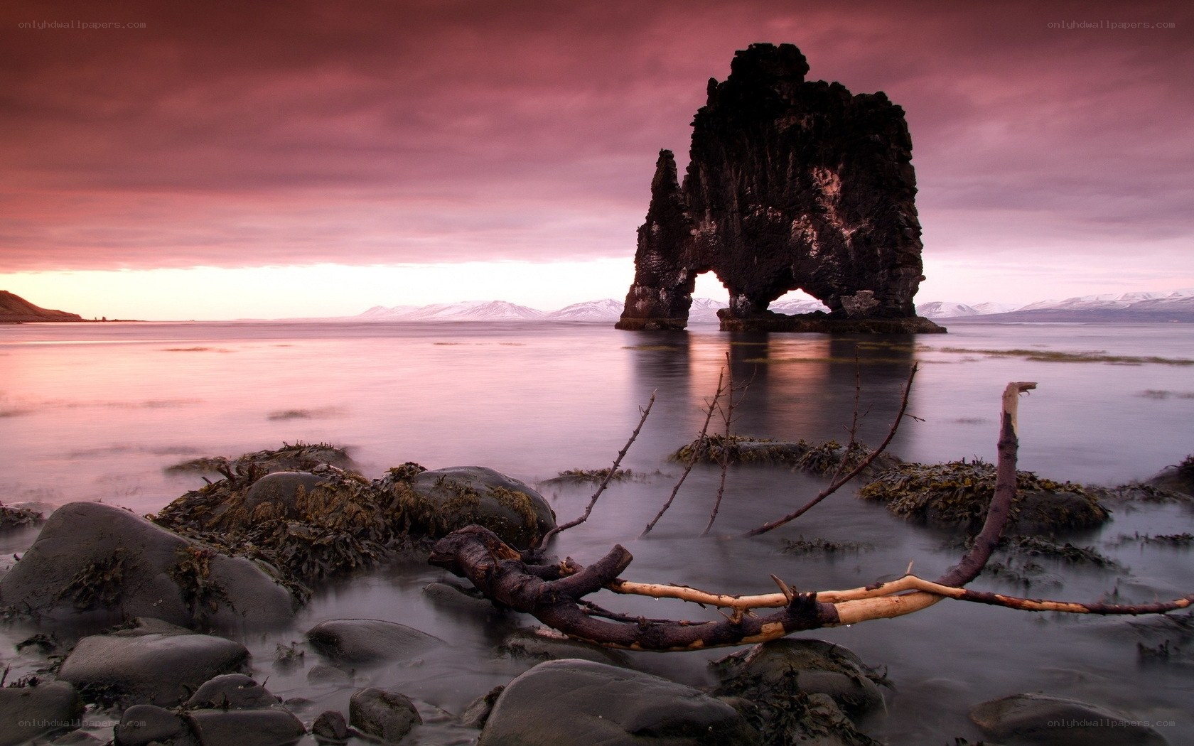 Hvitserkur rock formation at sunset