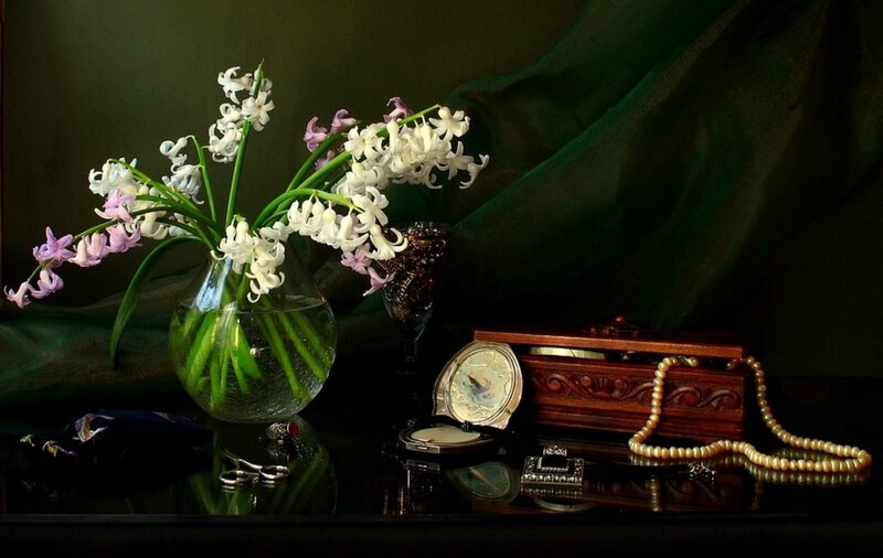Hyacinth Flowers in Vase — Green, Dramatic