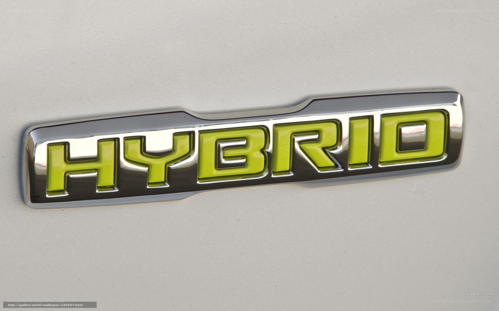 Hybrid car emblem close-up
