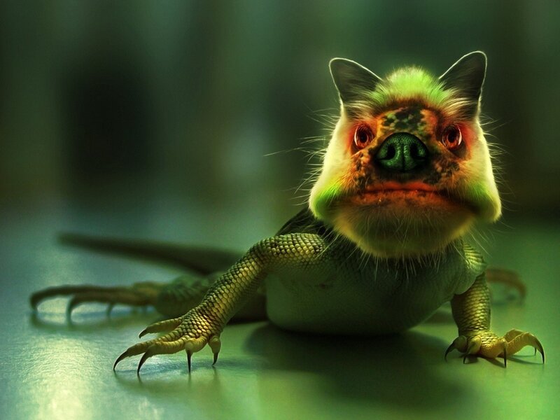 Hybrid Lizard Creature — Green, Dramatic