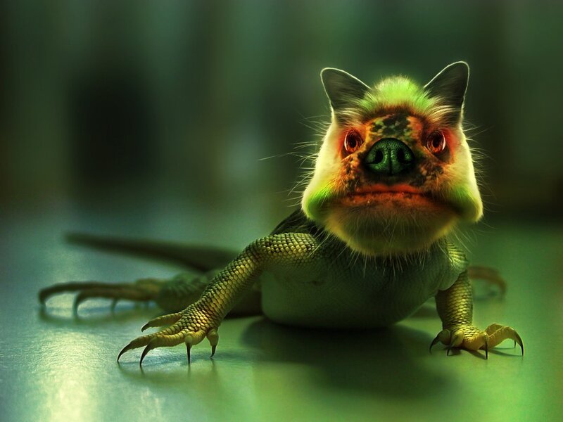 Hybrid Lizard-pig Creature — Green, Dramatic