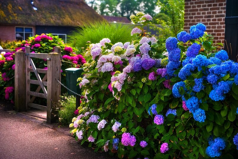 Hydrangea Bushes in Garden — Blue