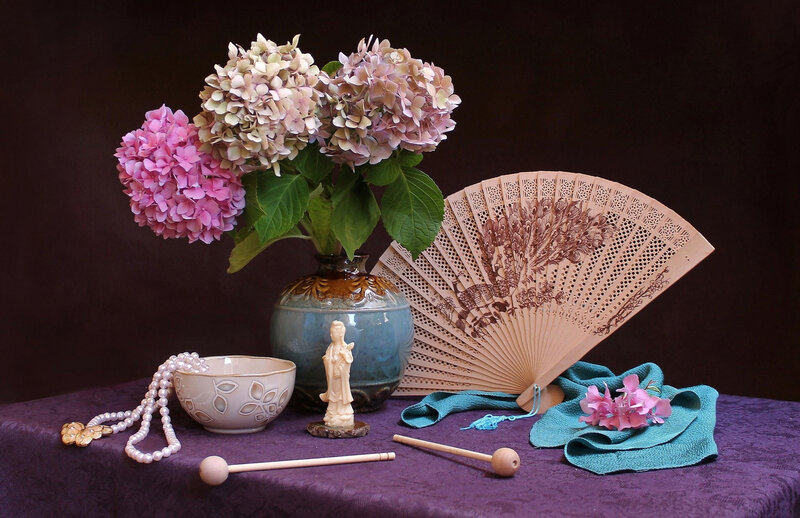 Hydrangea Flowers in Vase — Purple