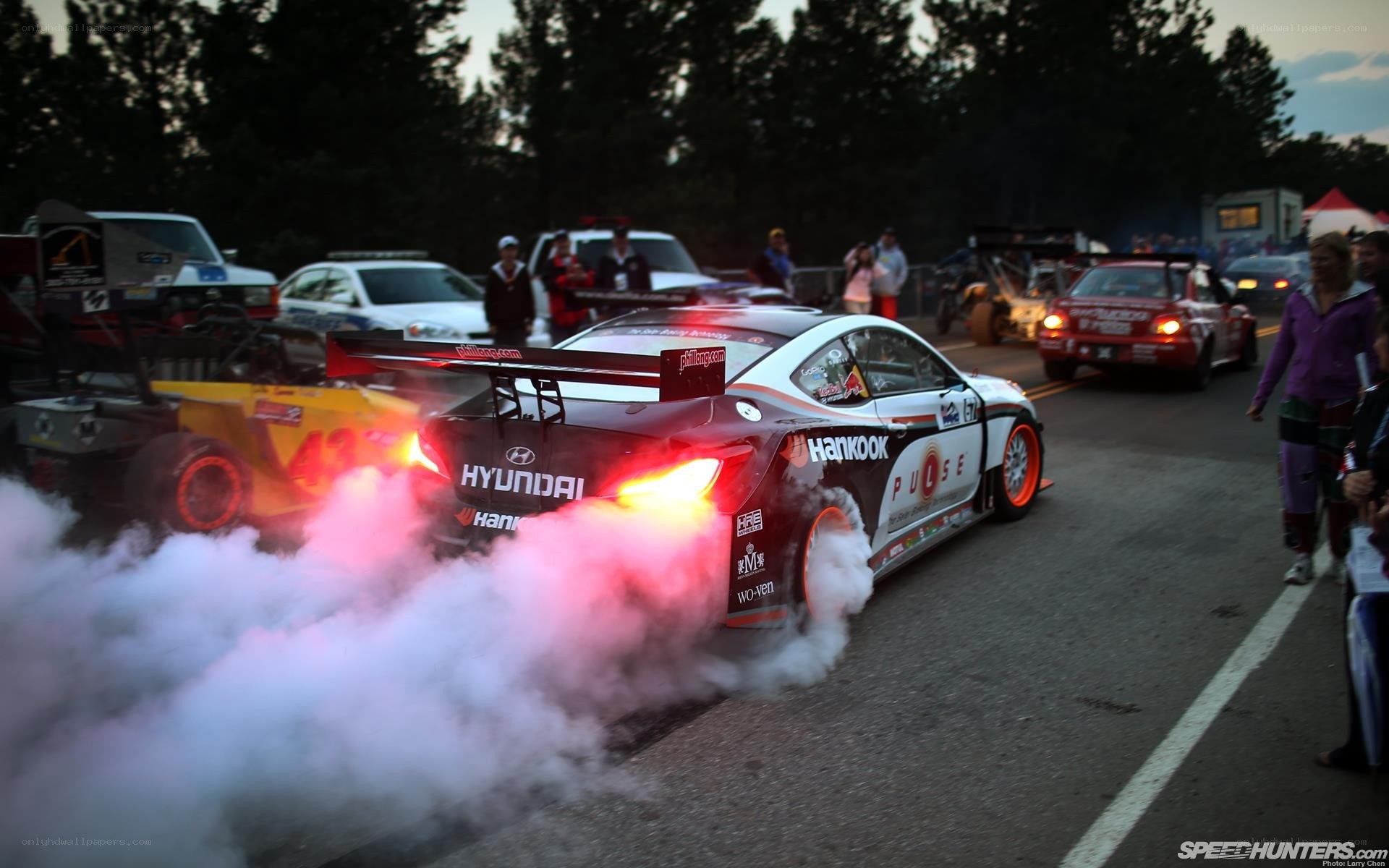 Hyundai race car doing burnout