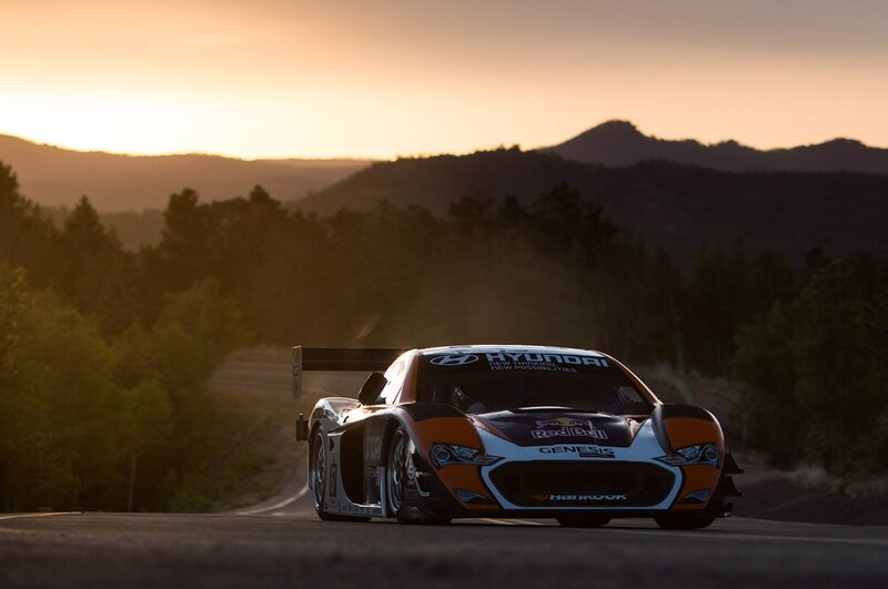 Hyundai race car on mountain road