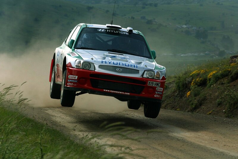 Hyundai rally car in action
