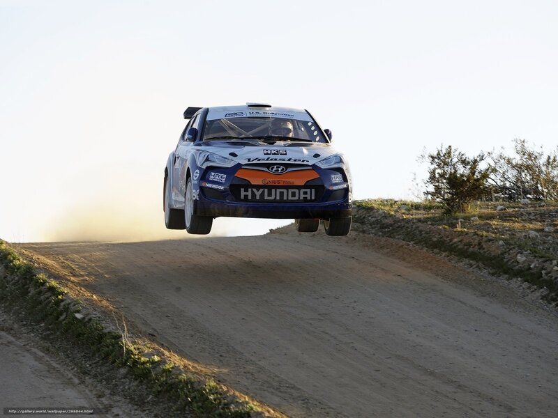 Hyundai rally car in mid-air