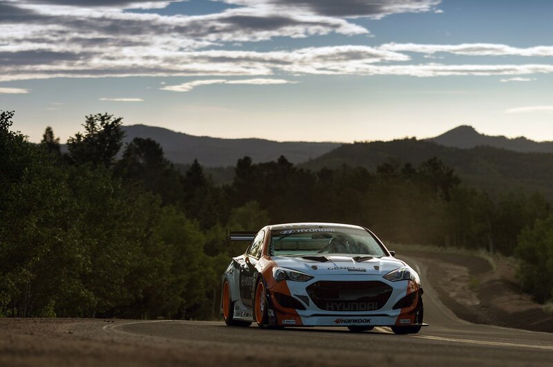Hyundai rally car on a mountain road