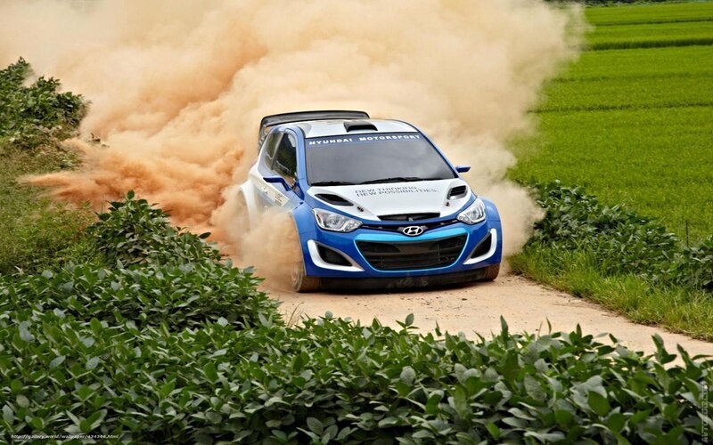 Hyundai rally car on dirt road