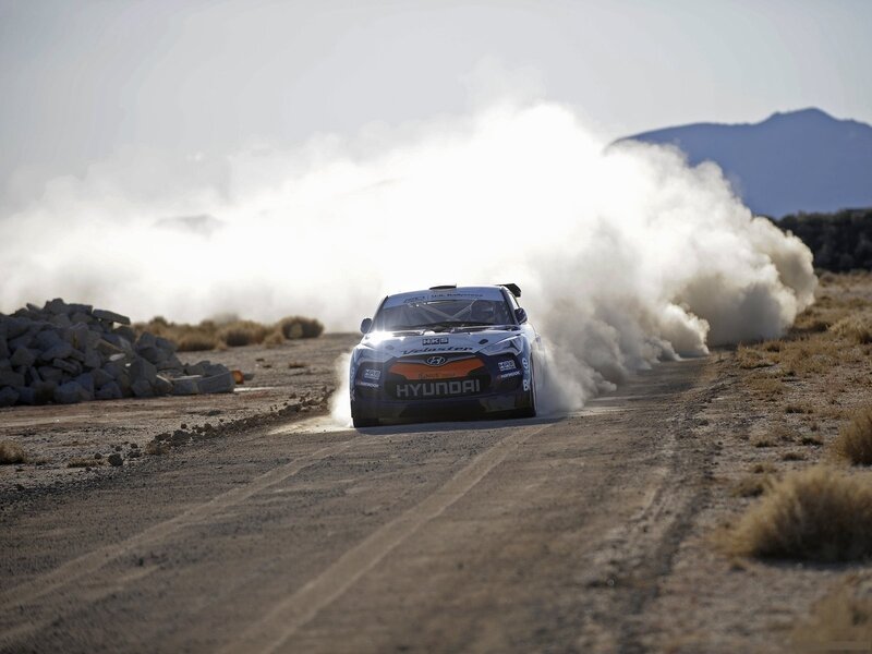 Hyundai rally car on dusty track