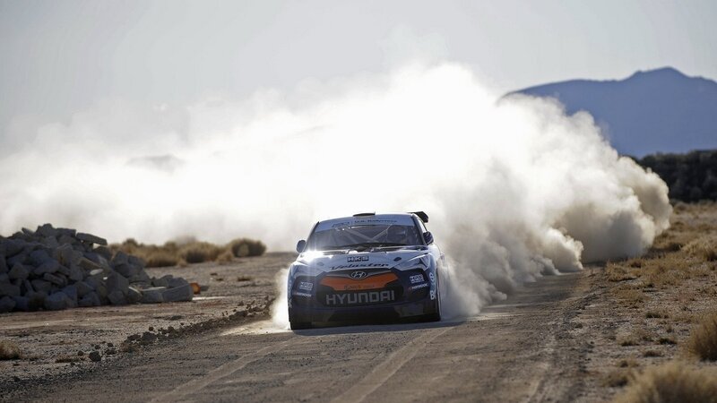 Hyundai rally car on dusty track