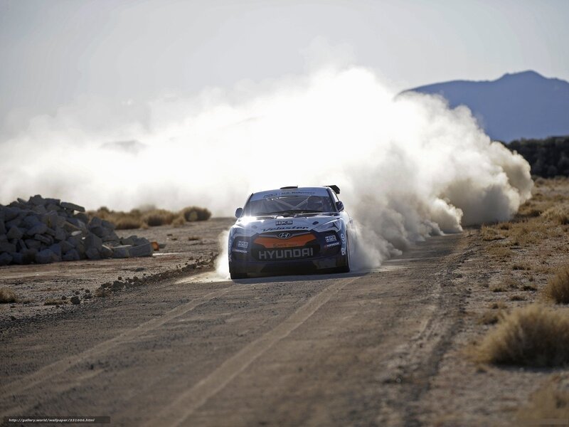 Hyundai rally car on dusty track