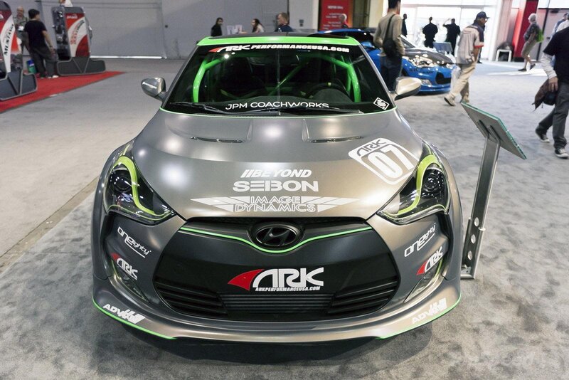Hyundai Veloster race car on display