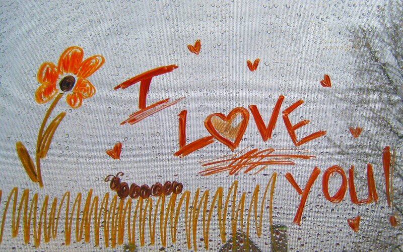 I love you drawing on glass
