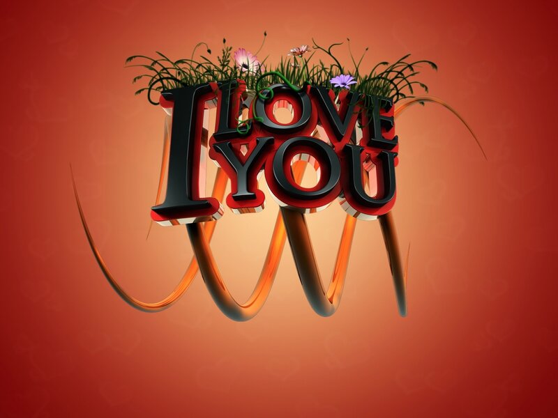 I Love You Text — Red, Romantic, 3d Render, Flowers