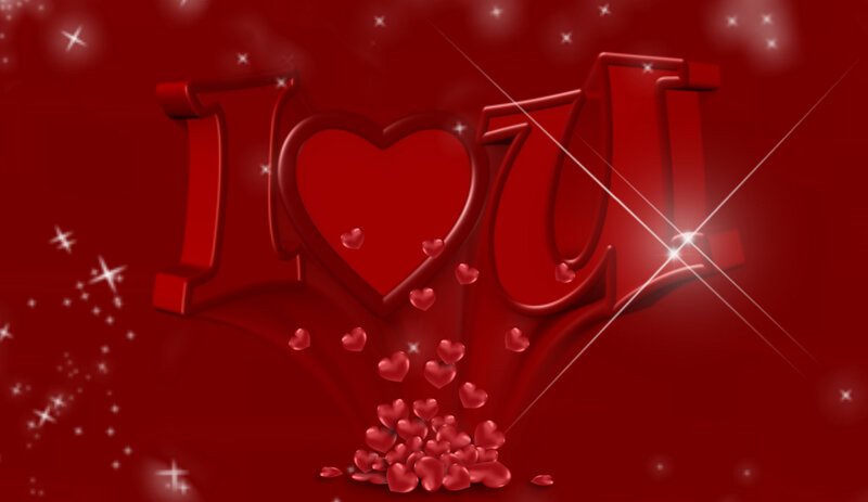I Love You Text — Red, Romantic, 3d Render, Heart, Sparkles