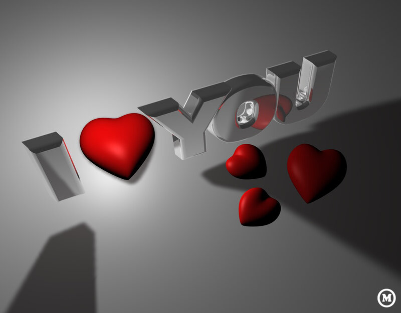 I Love You Text — Red, Romantic, 3d Render