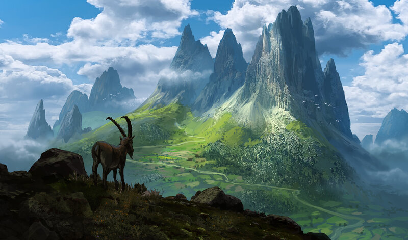 Ibex on a Mountain — Green, Serene