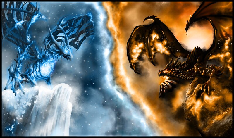 Ice and fire dragons clash