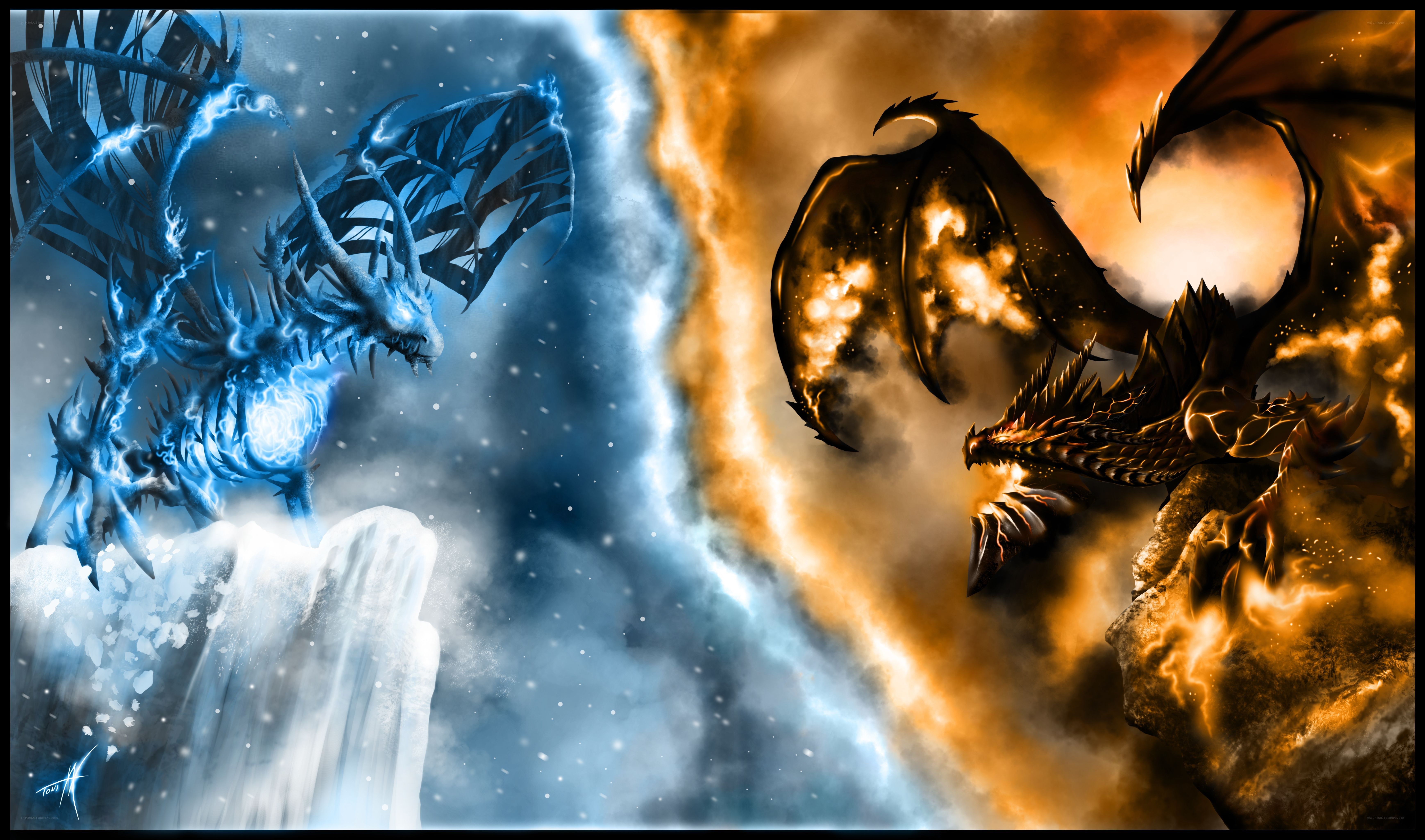 Ice and fire dragons clash
