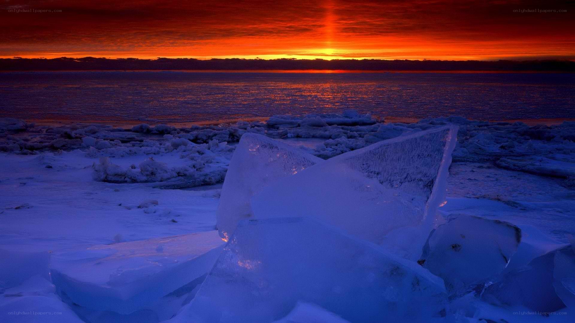 ice and sunset at the shore