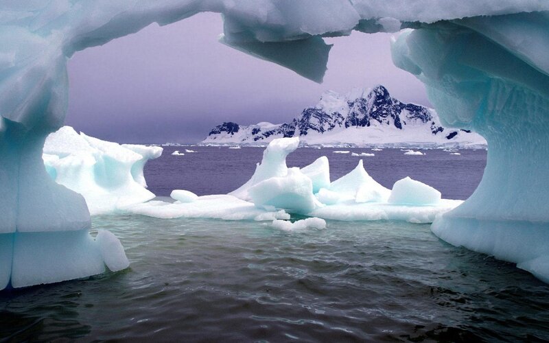 Ice Arch Framing Mountains — Blue, Cold