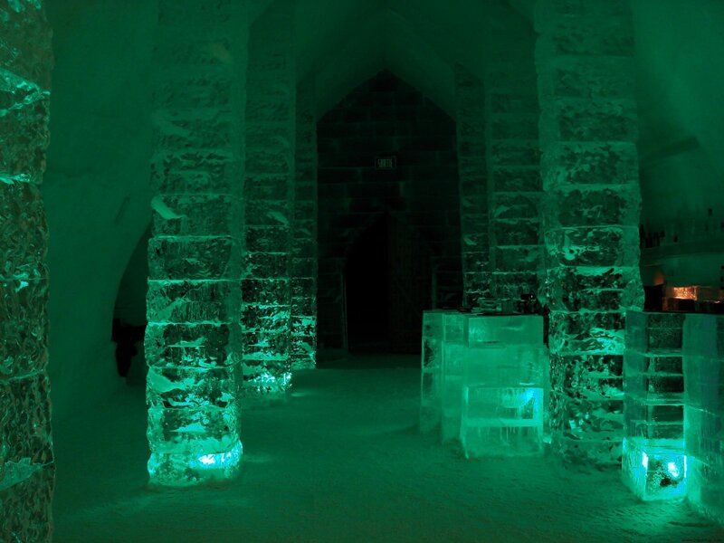 ice bar interior with green lighting