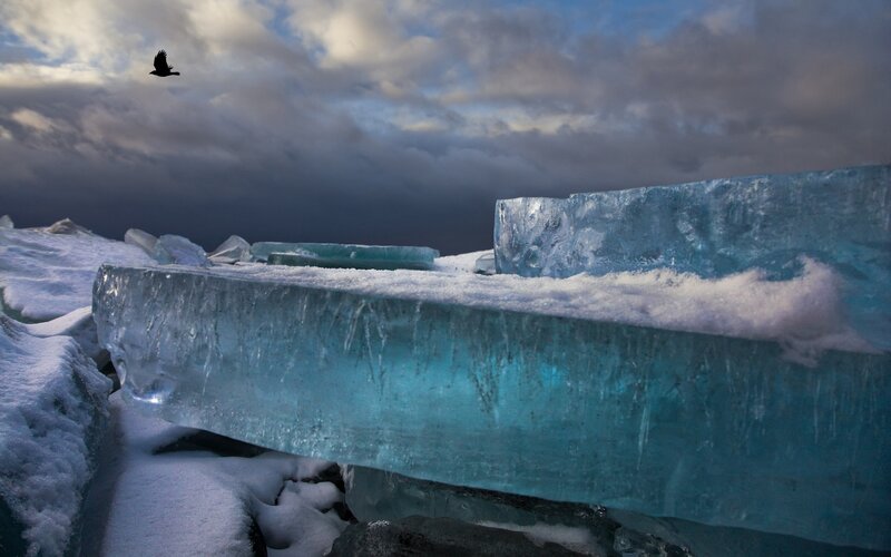 Ice blocks on a cloudy day