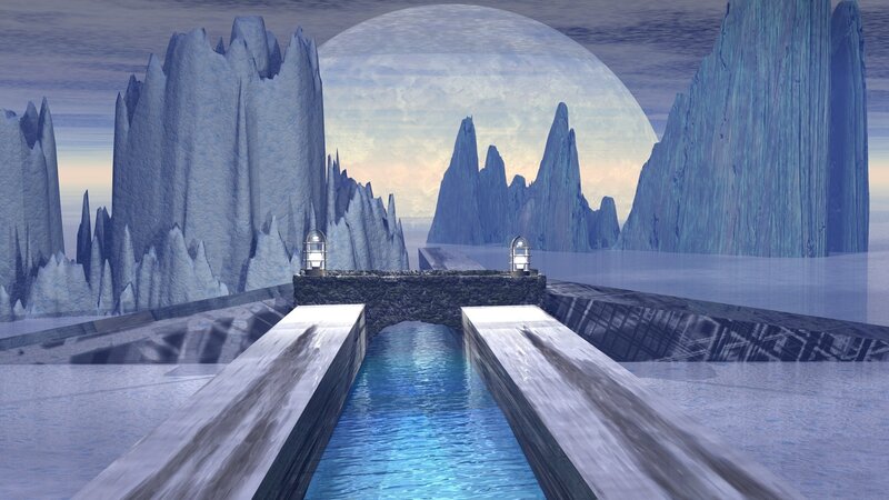 Ice Bridge with Water Channel — Blue