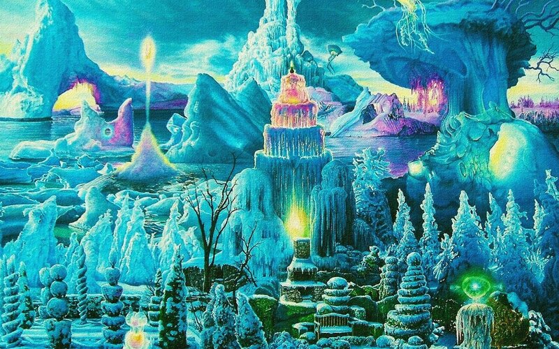 Ice Castle in Frozen Landscape