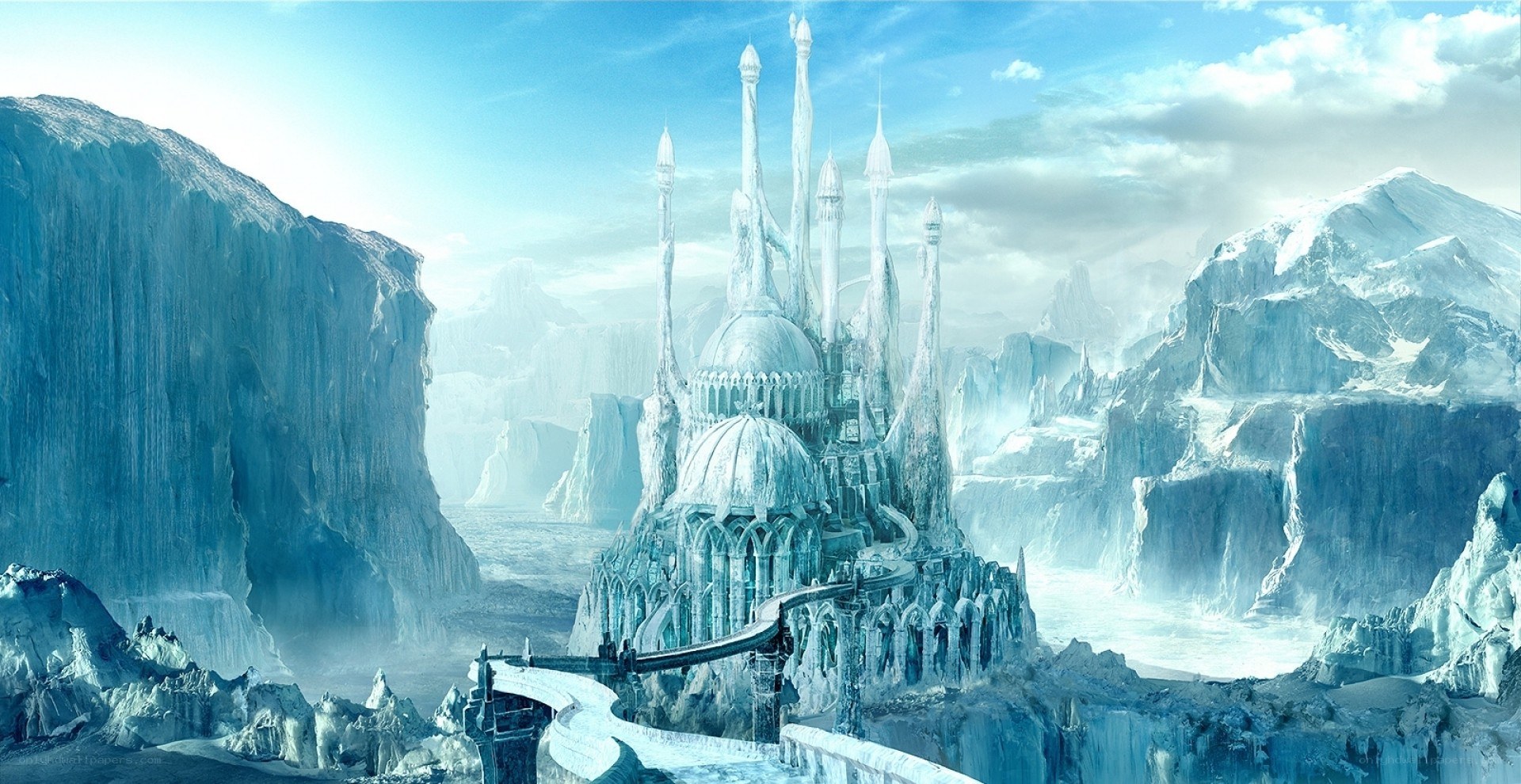 ice castle in snowy mountains