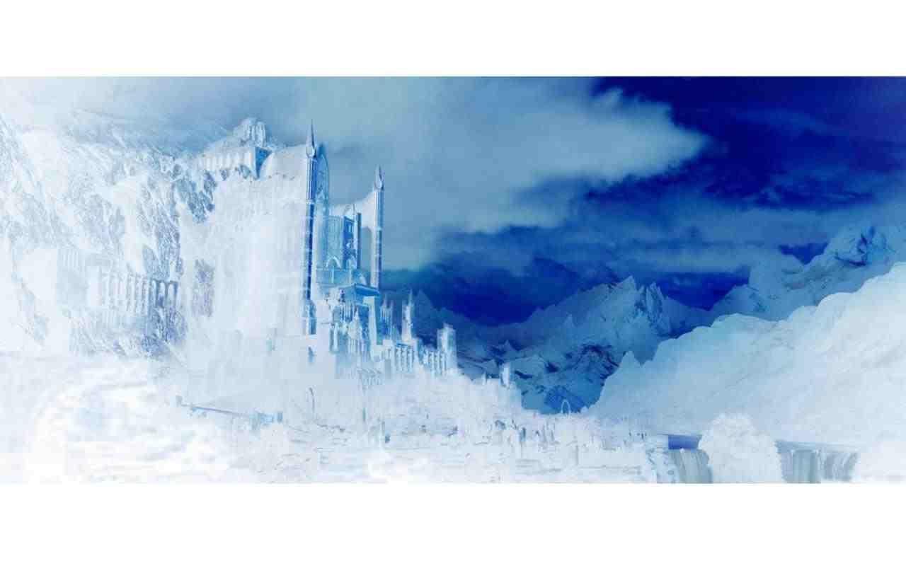 ice castle in snowy mountains