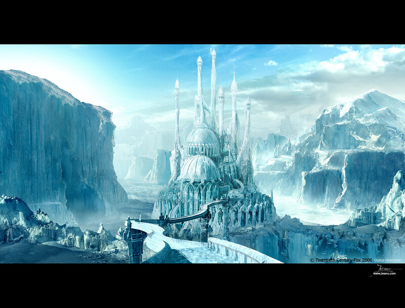ice castle in snowy mountains
