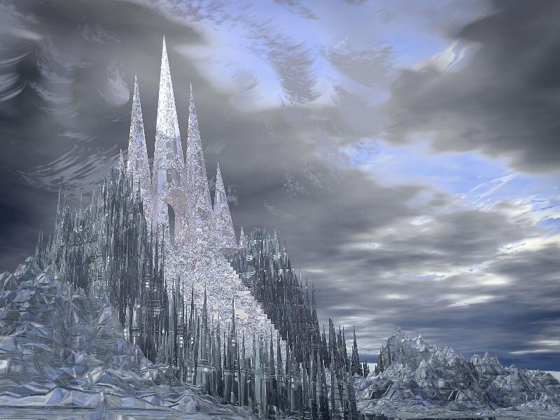 ice castle in stormy sky