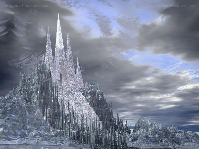 ice castle in stormy sky