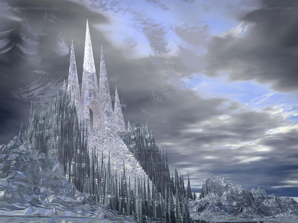 ice castle in stormy sky