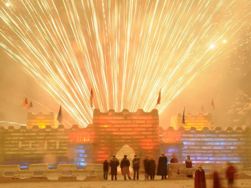 Ice Castle with Fireworks