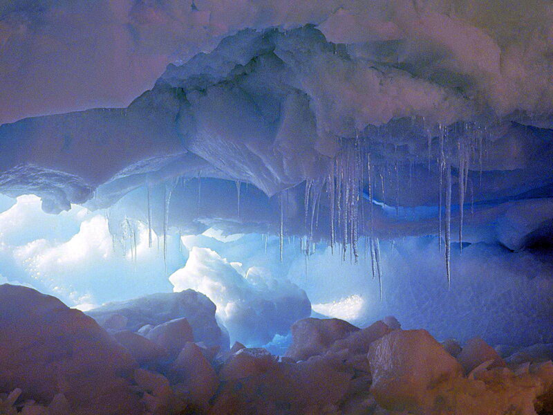 Ice Cave Interior — Blue, Dramatic, Photograph, Icicles