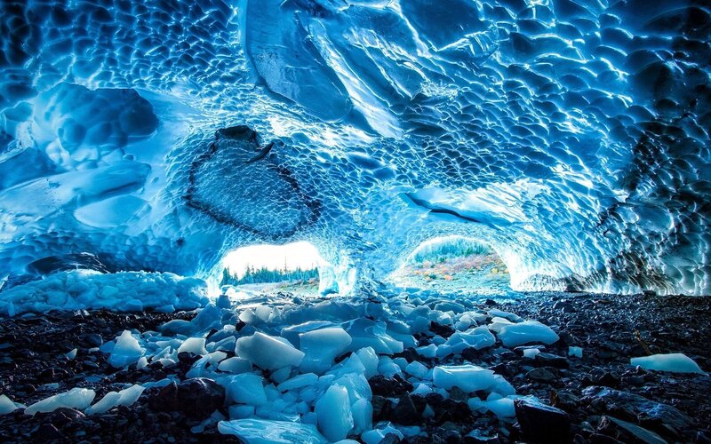 Ice Cave Interior — Blue, Dramatic, Photograph, Rocks