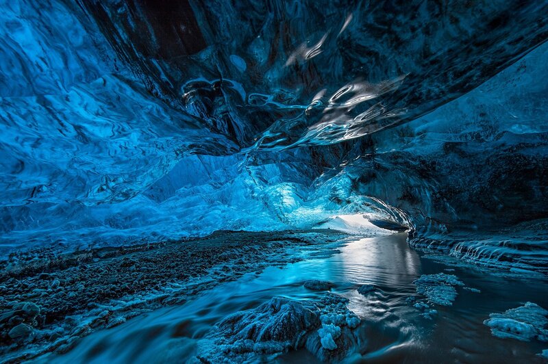 Ice Cave Interior — Blue, Dramatic, Photograph, Stream